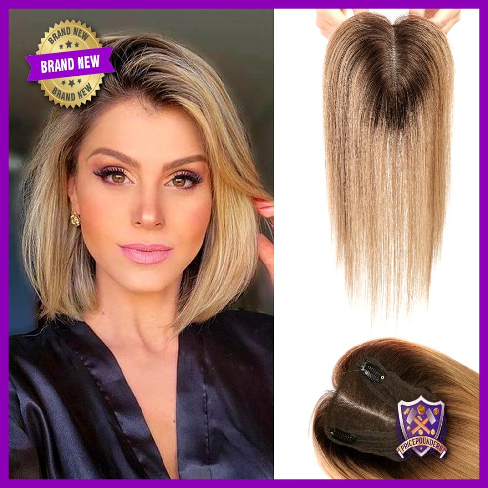Real Human Hair Topper Swiss Lace Base Hand-Tied 14 Inch No Bangs Volume